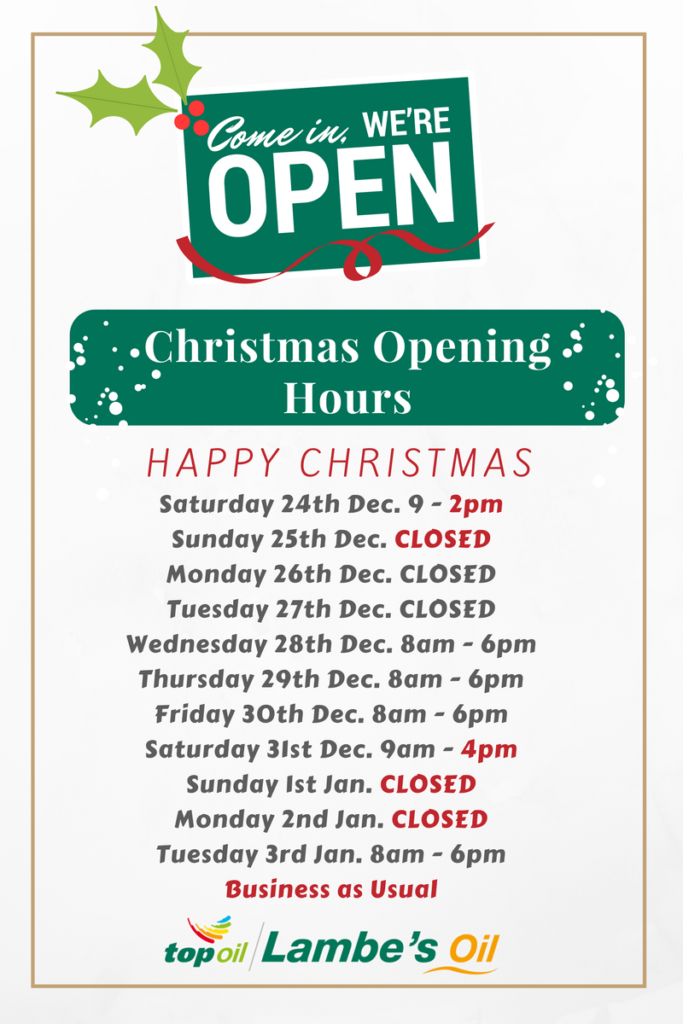 Lambe's Oil Christmas Opening Hours
