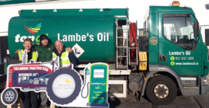 Lambes Oil Driver with sponsored sign for Tullamore Tractor Run